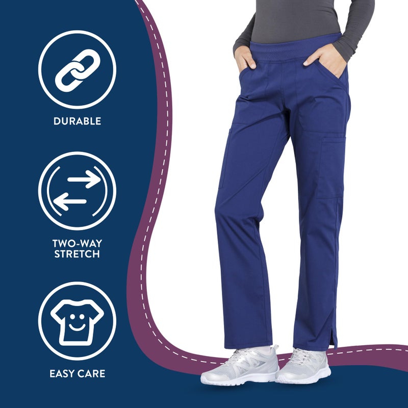CHEROKEE Workwear Professionals Women Scrubs Pant Mid Rise Straight Leg Pull-on Cargo WW170T, S Tall, Navy - Image 4
